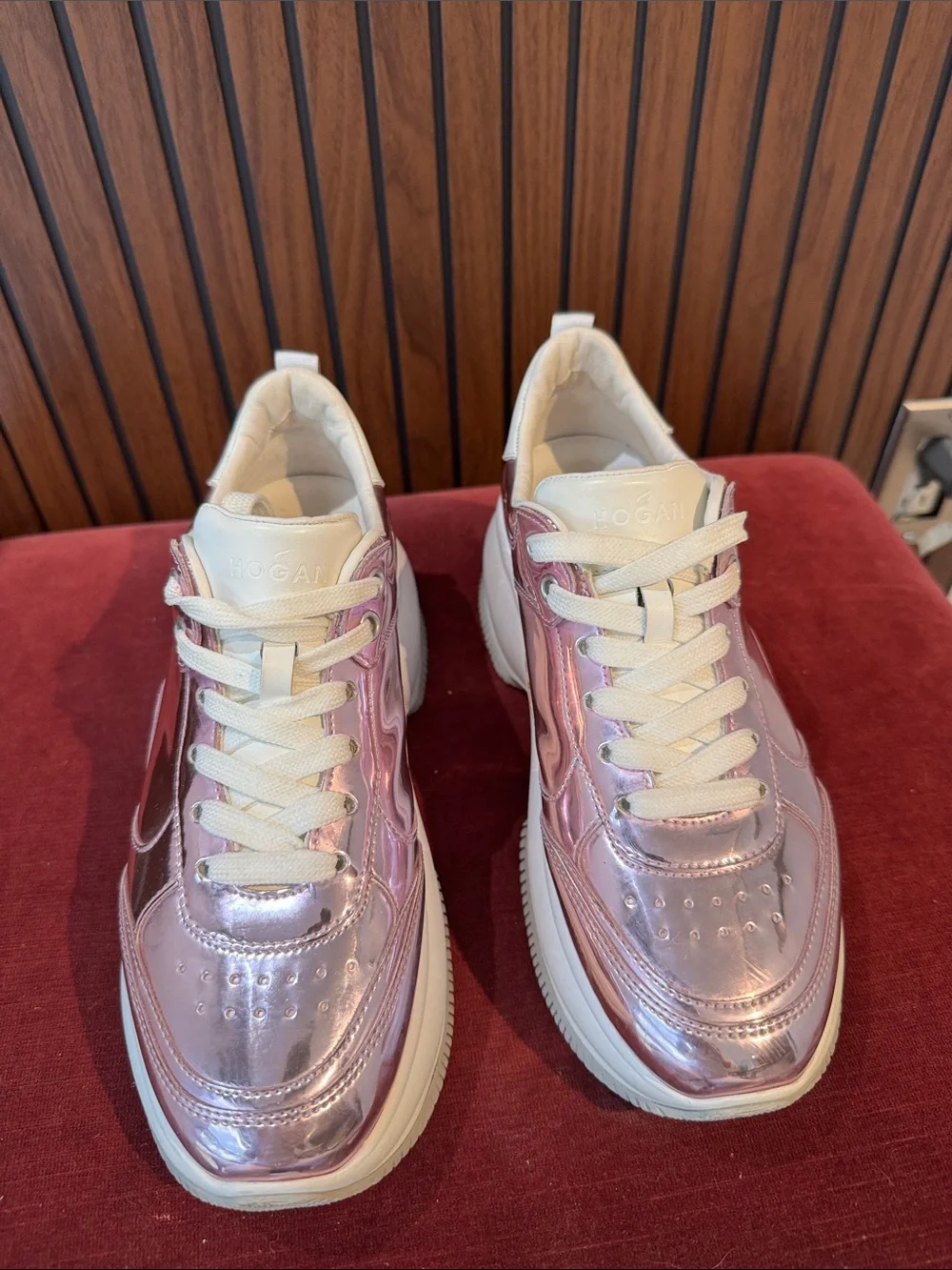 Hogan Metallic Pink Rose Gold Chunky Platform Sneakers EU 38